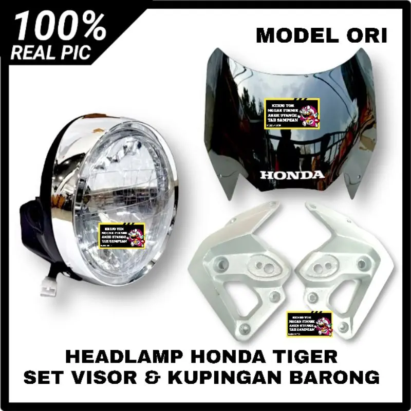 REFLEKTOR LAMPU DEPAN HEADLAMP HONDA TIGER TIREV TIGER REVO SET VISOR 2MM 3MM DAN KUPINGAN BARONG SILVER MODEL ORI 0