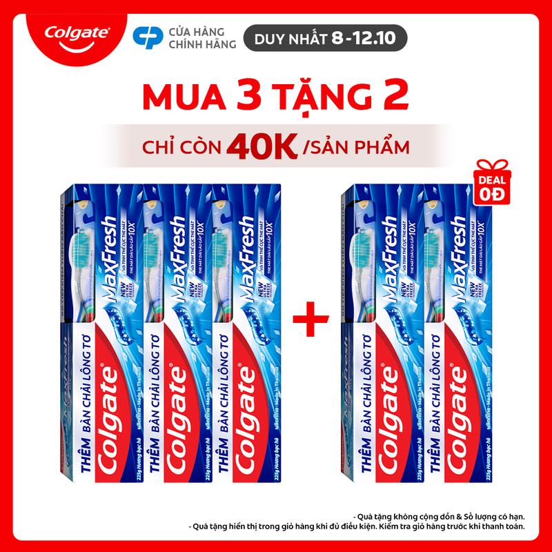 [Duy nhất 8-12.10] [Tặng bàn chải đánh răng lông mềm] Bộ 3 Kem đánh răng Colgate MaxFresh 225g /tuýp