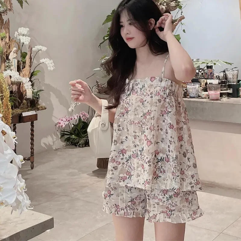 Set Áo 2 Dây Hoa Ren Phối Chân Váy Xoè Đồ Bộ Nữ Phong Cách Hàn Quốc, Mềm Mại, Dễ Thương, Tôn Dáng Cho Nữ Từ 45-58kg - By BN TRENDY 0