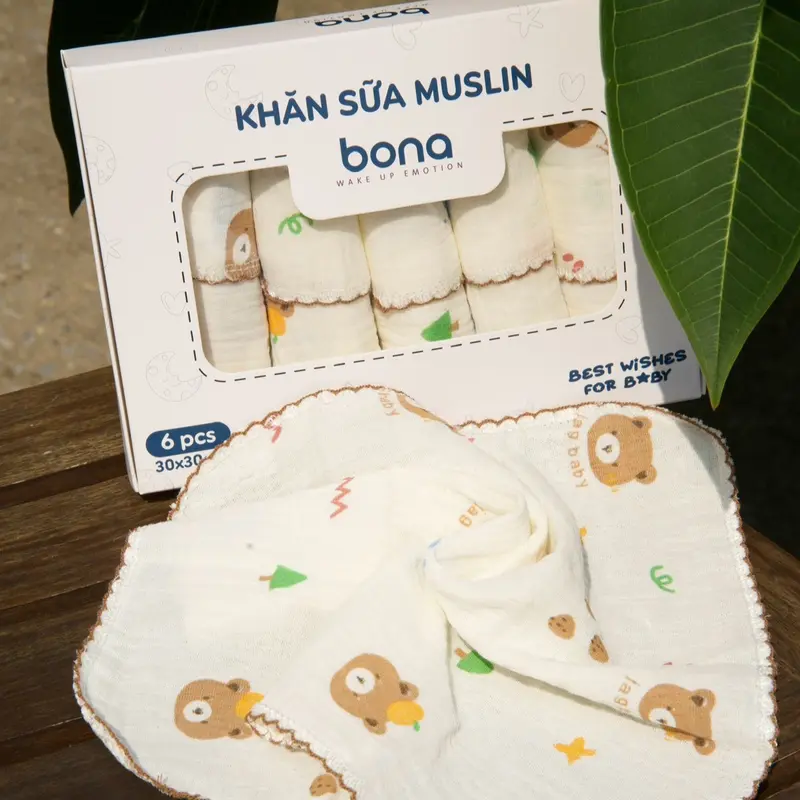 Combo 6 Khăn xô sữa BONA MNB cho bé vải sợi muslin mềm mịn kích thước 30x30cm 3