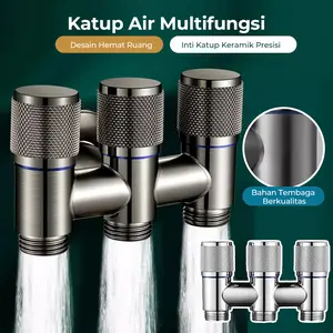 Kran Cabang 3 Lubang Multifungsi Premium Stainless Steel, Katup Air Minimalis Anti Bocor untuk Mesin Cuci & Wastafel