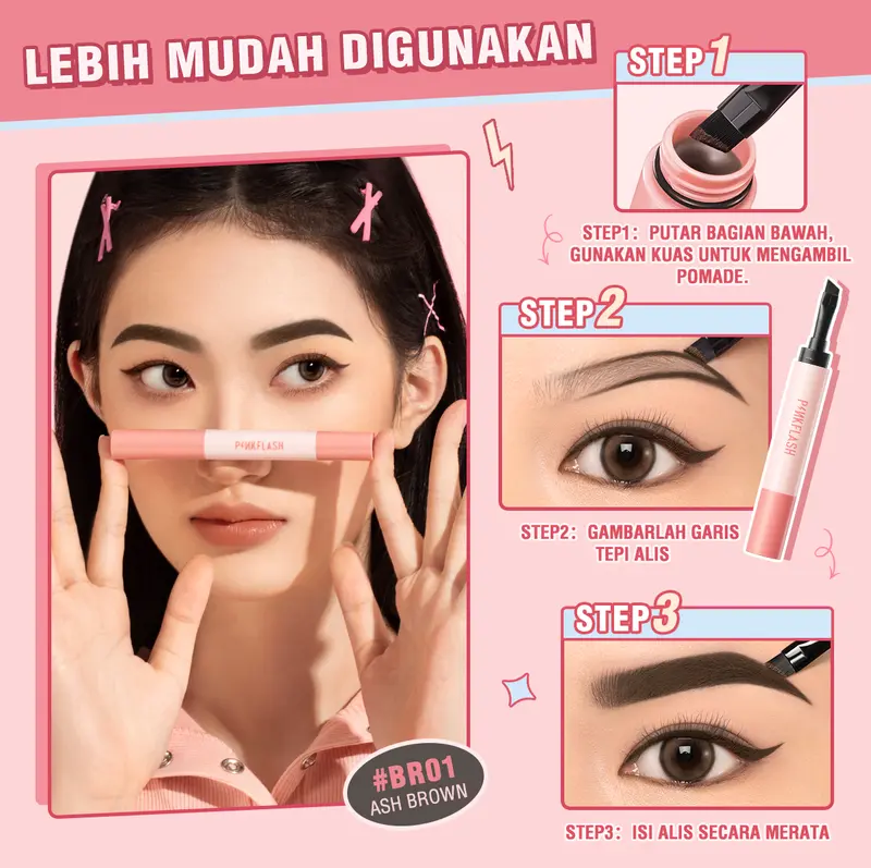 [Official] [BPOM]PINKFLASH #ColorLock Waterproof Eyebrow Pomade Cream High Pigment Smudge-proof Long-lasting Non-caking Soft Smooth Quick-drying Shaping 7
