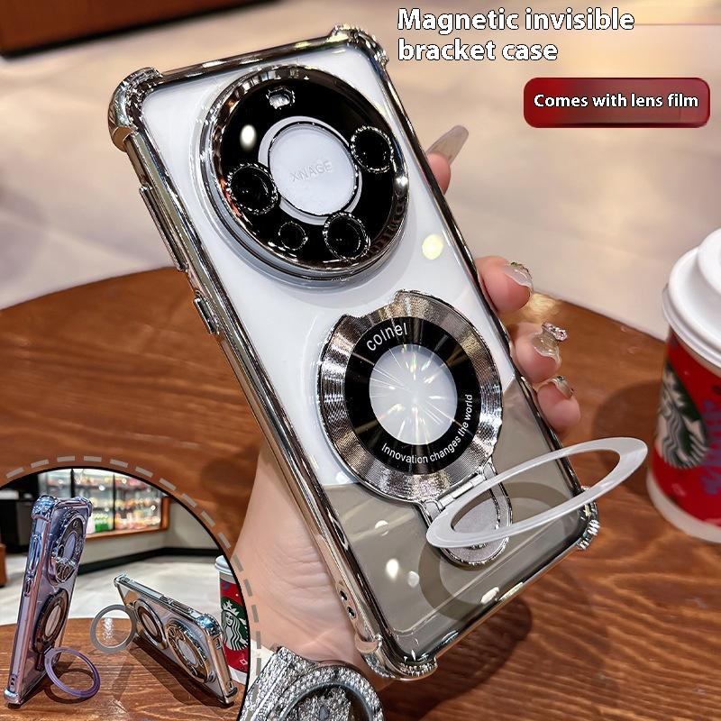 Ốp Điện Thoại Bốn Góc, Mạ Điện, Thích Hợp Cho Huawei Mate60pro, Chống Rơi, Có Túi Khí Và Giá Đỡ Từ Tính, Ốp Bảo Vệ P70pro 0