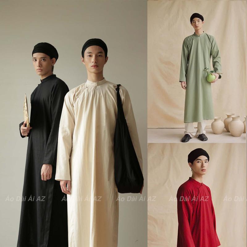 ÁI AZ Áo Dài Nam Truyền Thống Pha Cách Tân Dáng Dài Mặc Tết Bê Tráp Vải Linen N013