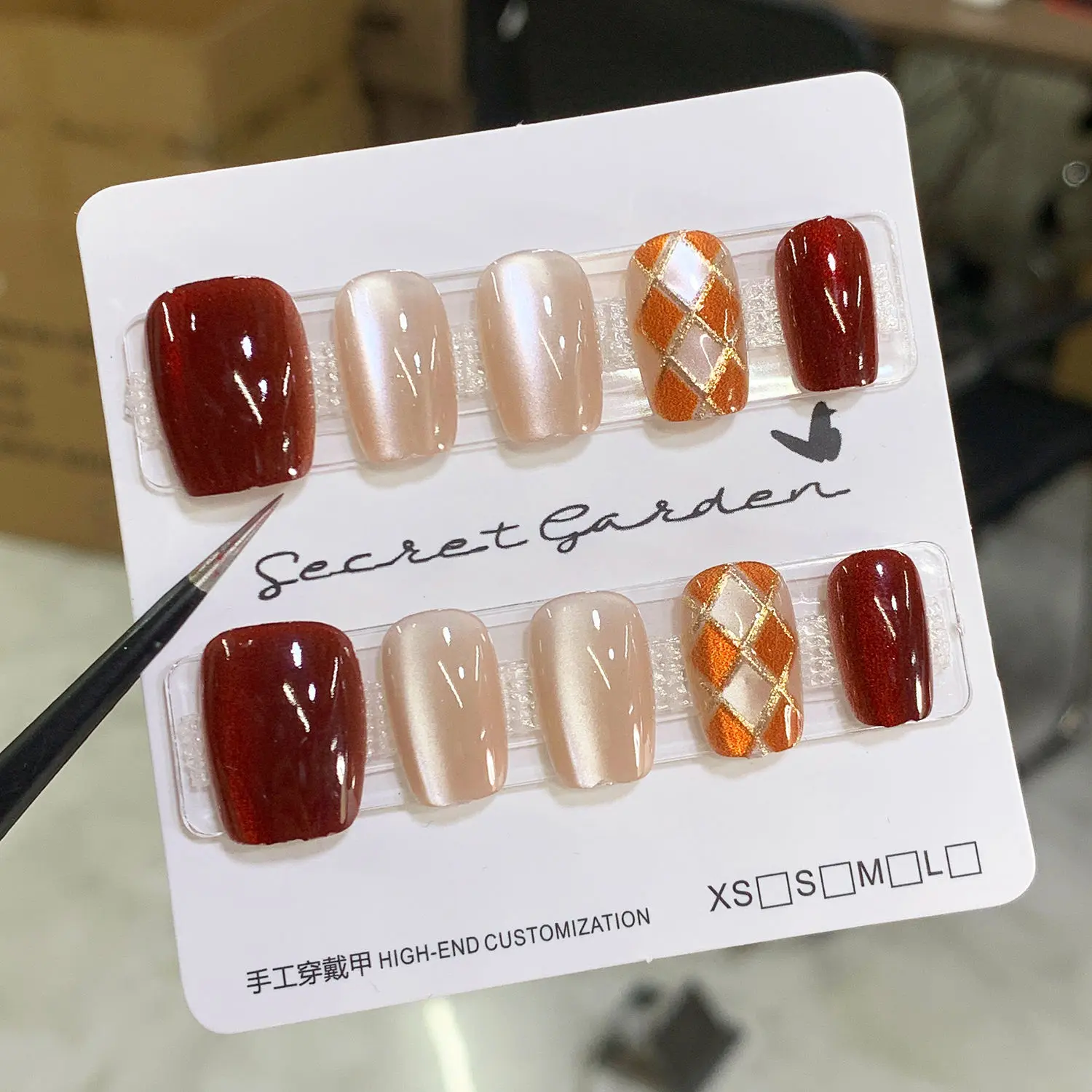 Snowflake Wear Nail Half-Handmade Manicure Wear Nail Thin and Glittering Chessboard Cat Eye Display Detachable New Transparent Autumn and Winter