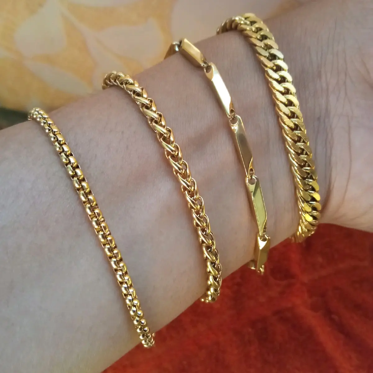 gelang titanium anti karat motif keren Gold