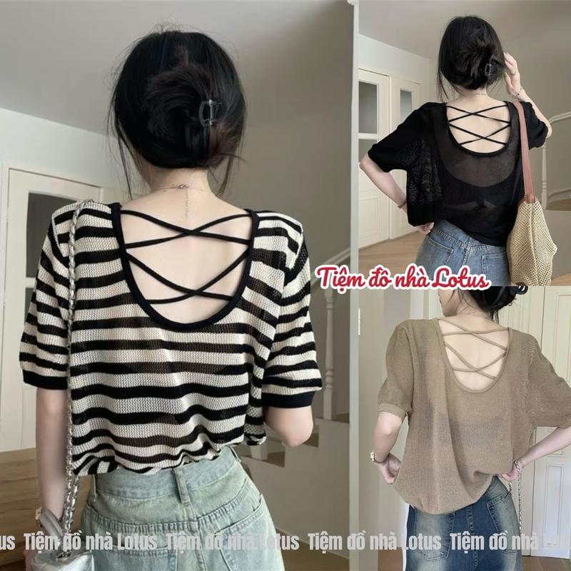 Áo lưới (không kèm áo trong) Phong Cách Ôm Hơn Nhìn Rỗng Áo Thun Tay Ngắn (Tiệm đồ nhà Lotus) xinh