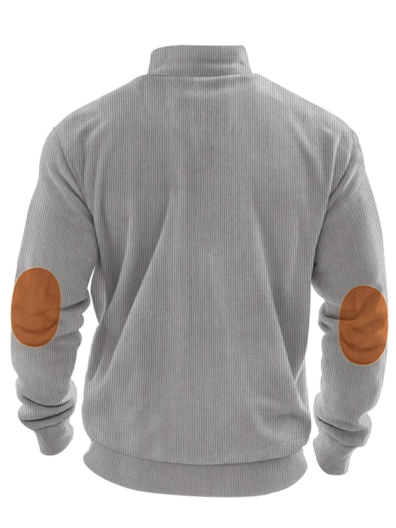 Product Introduction of Men's Solid Quarter Zip Collar Sweatshirt, Regular Fit Casual Long Sleeve Pullover for Fall & Winter, Men's Clothes for Daily Wear 7