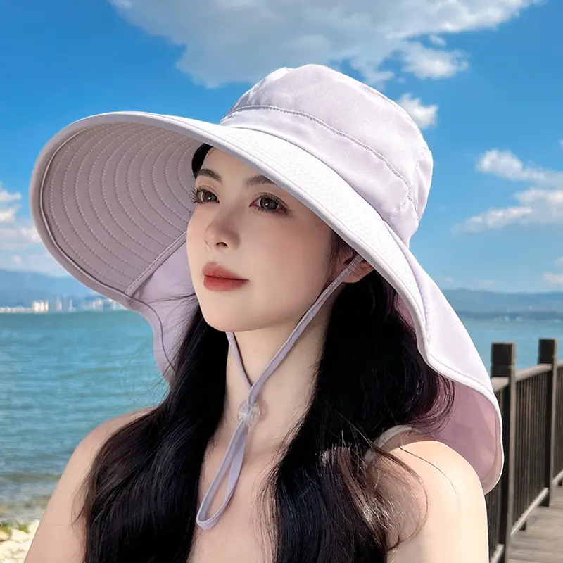 Mũ Chống Nắng Ngoài Trời Rộng Vành Cho Nữ, Có Khăn Choàng, Mũ Chống Nắng, Mũ Ngư Dân, Có Bảo Vệ Cổ, Thích Hợp Để Đạp Xe, Chống Tia UV, Mũ Mùa Hè