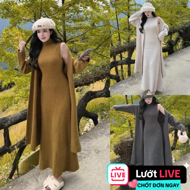 QC Chính Phẩm Live Sao Gửi Vậy Set Len 2 Món Gồm Váy Len Dáng Dài Cổ 3p Sát Nách Kèm Áo Choàng Dáng Dài Xᶖnh Sang Nữ Tính Ba Màu Basic Cho Nàng Diện Thu Đông Noel Lễ Tết By DiepGZ61225