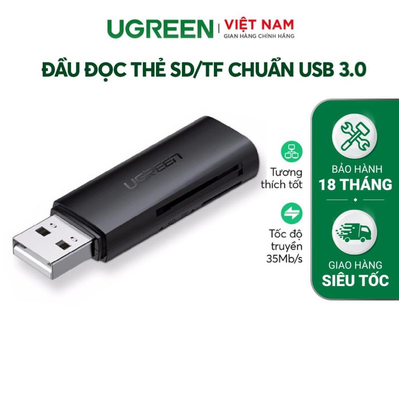 Đầu đọc thẻ nhớ UGREEN Đọc thẻ SD/TF chuẩn USB 2.0 - Tốc độ truyền 480Mbps Hỗ trợ tối đa lên đến 512GB