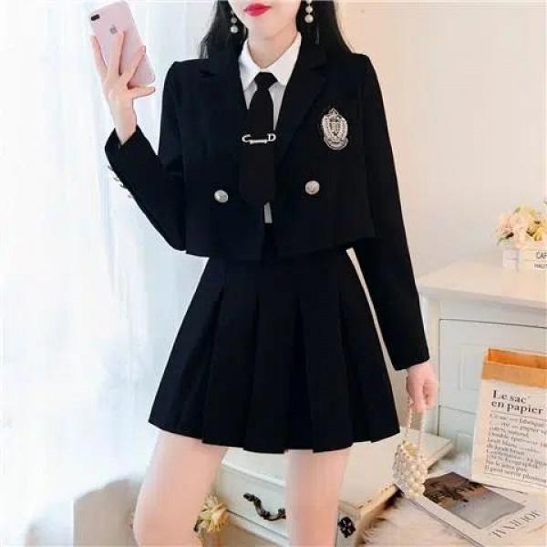 Product Introduction of Áo Khoác Vest Công Sở, Phong Cách Nhật Bản, Váy Xếp Ly, Thích Hợp Cho Mùa Xuân Và Mùa Thu, Trang Phục Thanh Lịch Và Nữ Tính, Bộ Đồ Hai Mảnh, Dành Cho Nữ Top Women Khuy 10