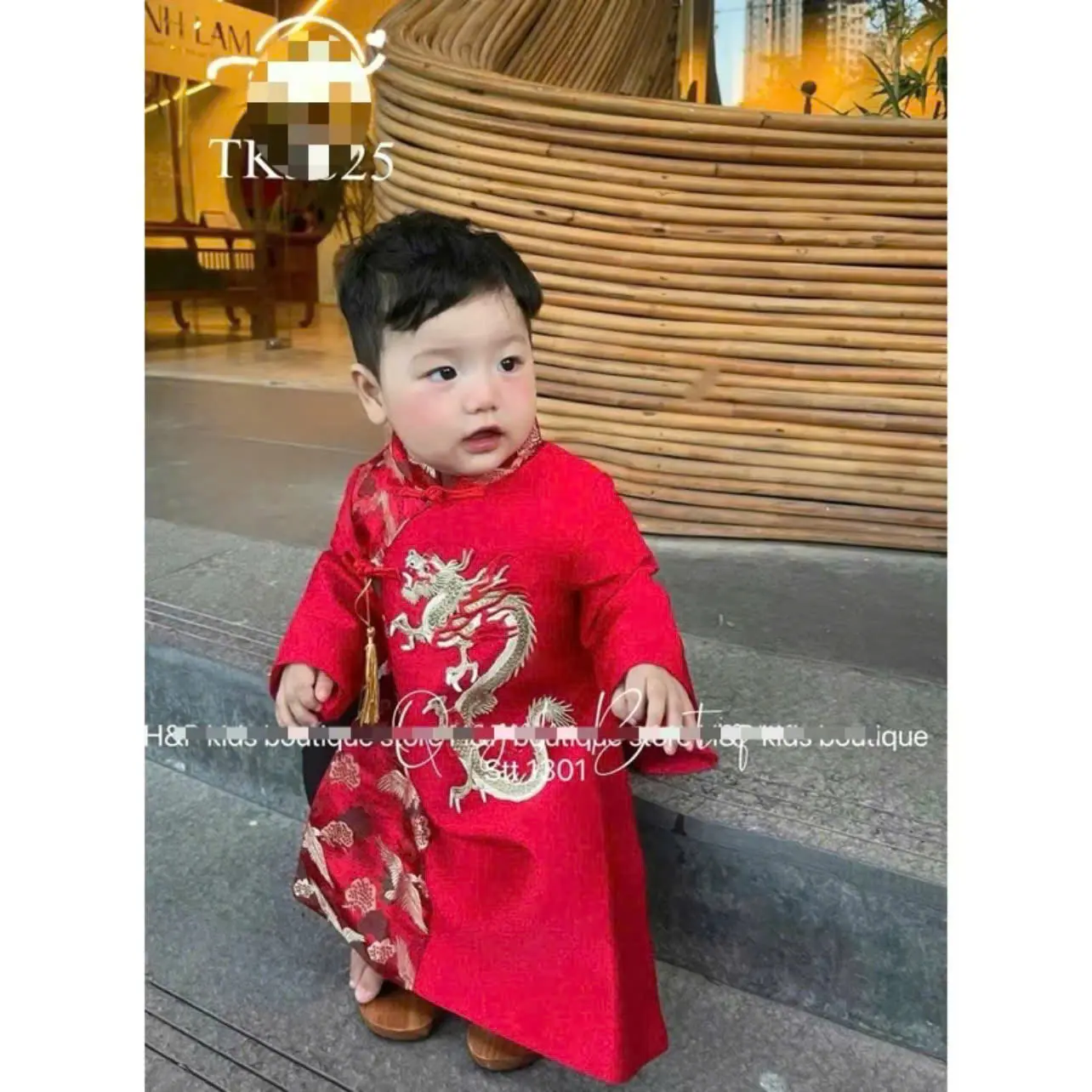 [ Mẫu mới ]Áo Dài Tết Cách Tân Cho Bé Trai Thêu Họa Tiết Rồng từ 10-30kg