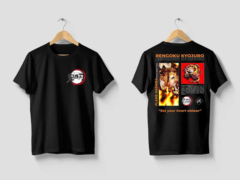 BAJU KAOS Rengoku Kyojuro DEMON SLAYER  T-SHIRT PRIA-WANIIT KATUN combet30S Combed Distro Ruffle Pas Kain Lembut Sablon Dewasa 4