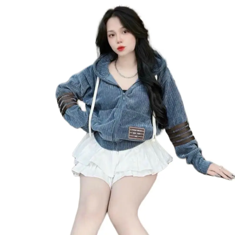 Áo khoác Nữ Phối Tay Sọc Có Mũ Chất Nhung Gân Bigsize 45-85kg 7