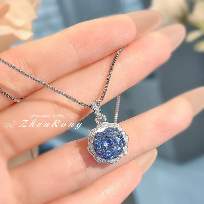 Mặt Dây Chuyền Vòng Cổ Roseparaiaban, Hình Bát Giác, Kim Cương Carbon Cao Và Tanzanite, Bông Tai Đinh tán, Vòng Hoa Hồng Nhẫn Hoa Tai 6