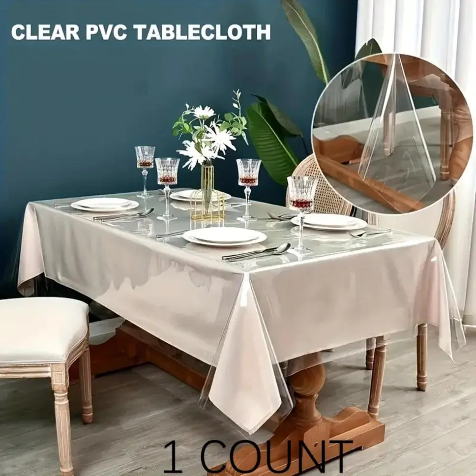 Clear Tablecloth, 1 Count Waterproof & Oil-proof Table Cover, Tablecloth for Home Kitchen Dining Room, Home Care Supplies
