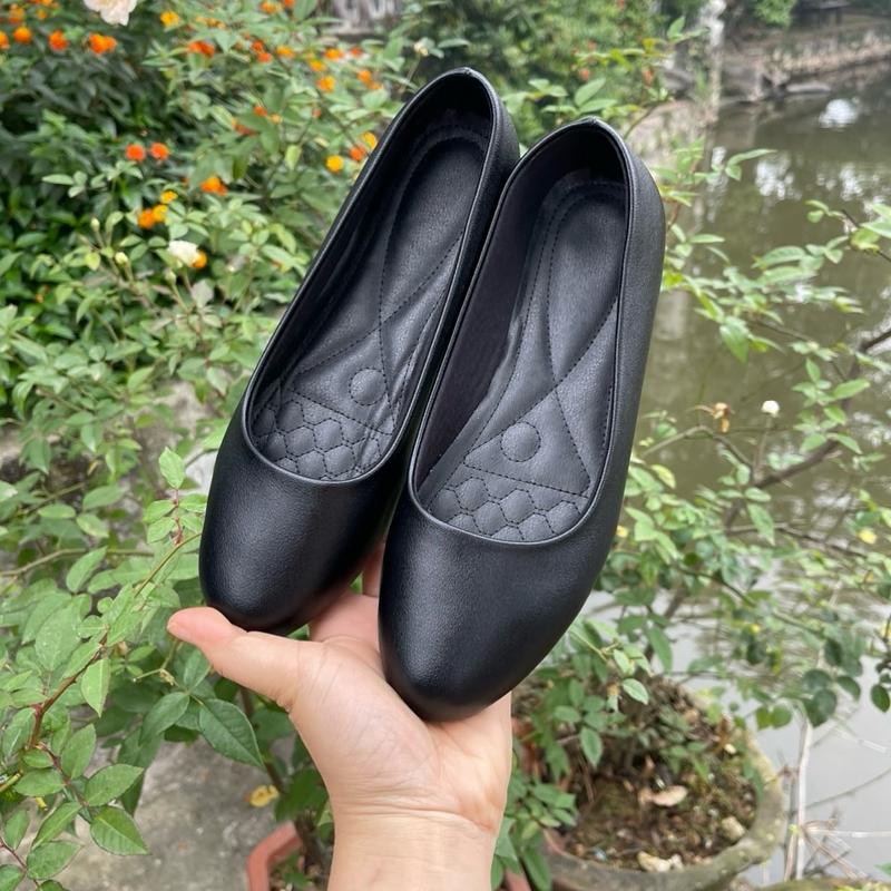 Giày bệt búp bê da mờ mũi tròn trơn kèm đế cao su non chống trơn Nữ Shoes Women