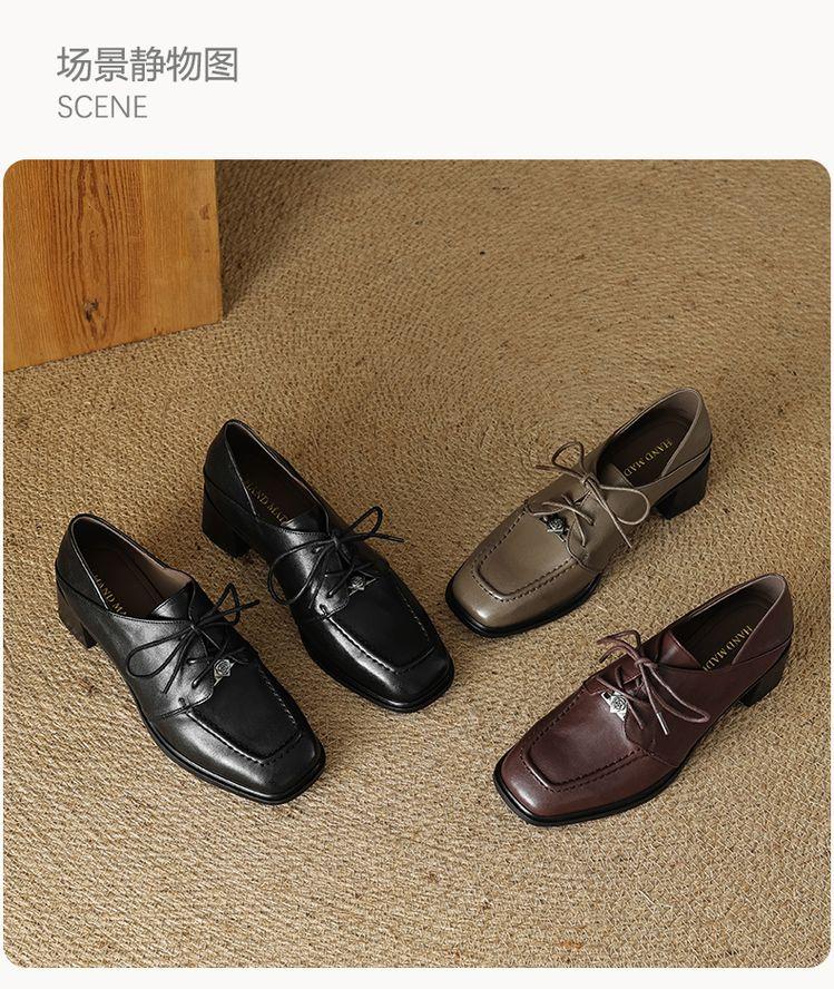 Product Introduction of Leather women's shoes fashion matching single shoes thick heel loafers inside and outside the full head layer of sheepskin Footwear Girl Comfort Closed Active 18