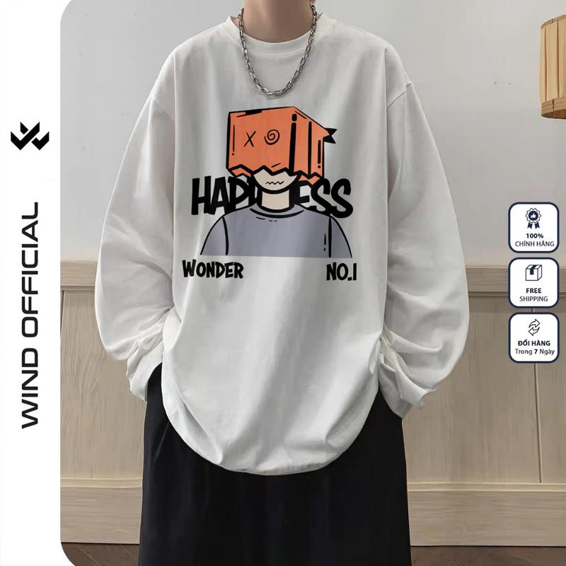 Áo thun tay dài Wind phông unisex form rộng WONDER nam nữ cotton oversize ulzzang Menswear Cổ Tròn