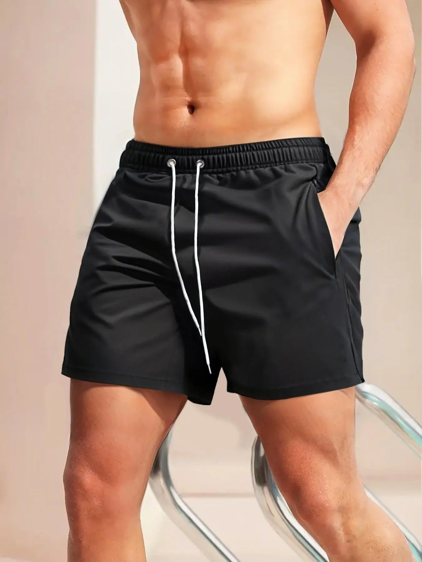 Men's Solid Color Drawstring Waist Beach Shorts, Regular Fit Casual Comfortable Breathable Pocket Shorts for Beach Swimming Surfing, Men's Sport & Outdoor Clothing for All Seasons