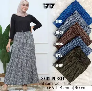 ROK PLISKET TARTAN//ROK PLISKET MOTIF//ROK PLISKET KOTAK-KOTAK Panjang Wanita Dewasa Bawahan Muslim