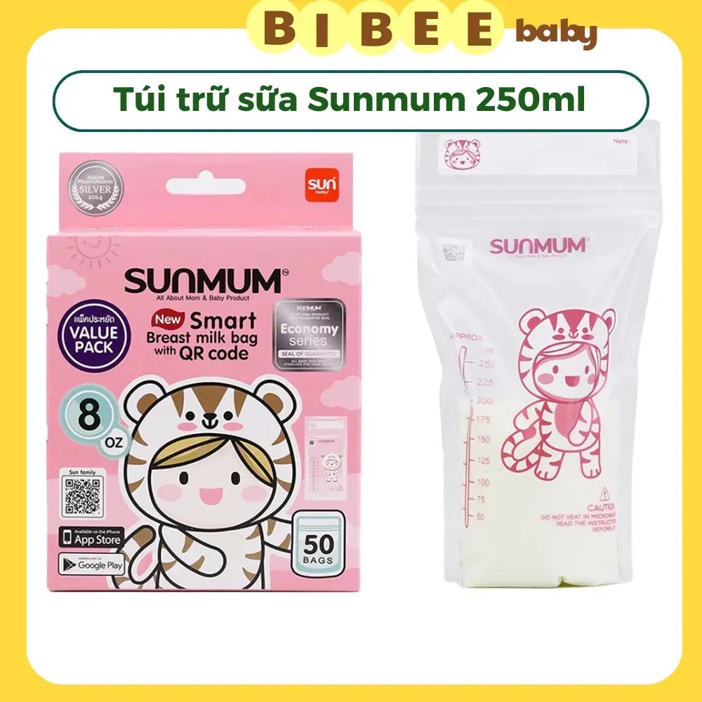 Túi trữ sữa Sunmum Thái Lan mẫu mới dung tích 100ml,150ml,250ml  an toàn cho bé, túi đựng sữa