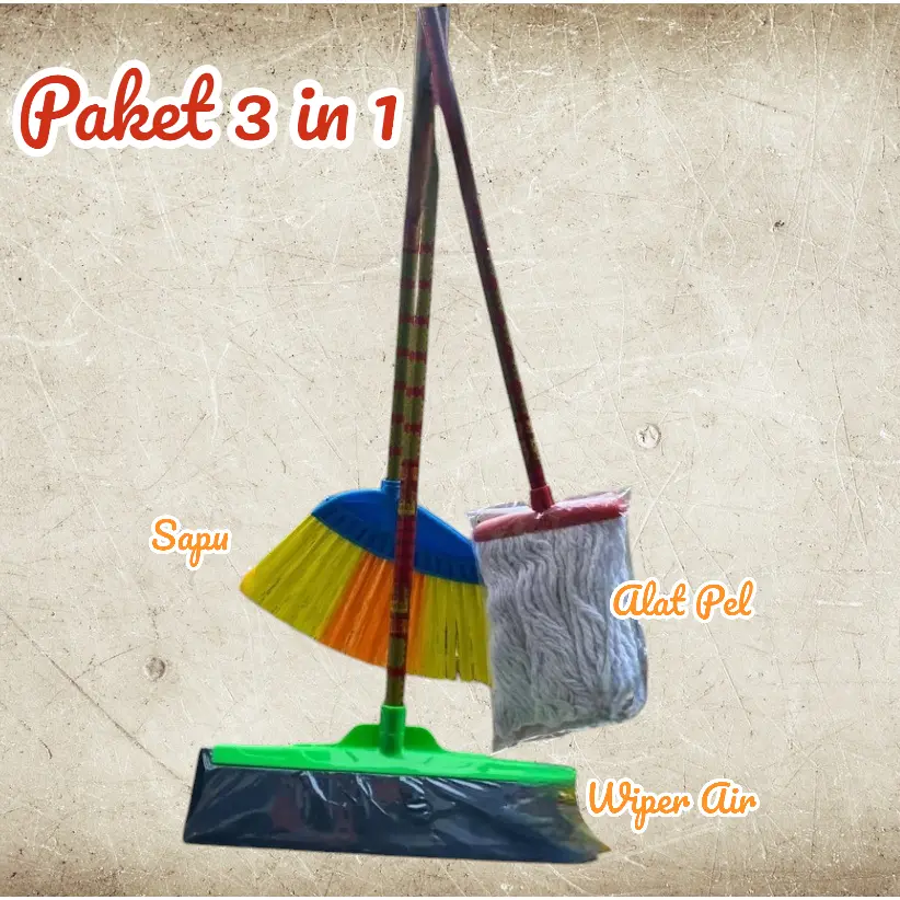 PAKET SAPU 3 IN 1 SAPU, PEL, WIPER TERMURAH 1 SET ALAT KEBERSIHAN MURAH