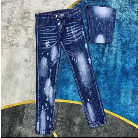 Quần jean nam boy phố cao cấp màu xanh vải chất bò co dãn phối họa tiết phong cách mẫu mới Menswear Pants 4