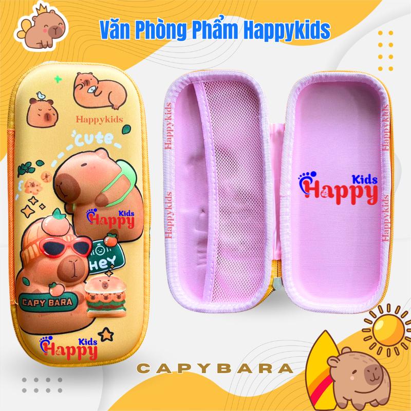 Bóp Đựng Viết 3D Họa Tiết Hình Capybara In Nổi 2 ngăn, Hộp Bút Capybara 2 Ngăn, 2 Dây Kéo Kim Loại - VPP Happy Kids