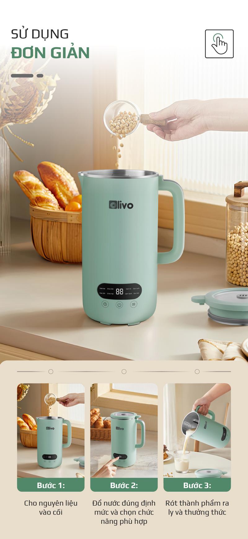 Product Introduction of Máy Làm Sữa Hạt OLIVO CB1000 – 9 Chế Độ – Nắp INOX Kết Hợp Kính Cường Lực – Chống Trào – Dung Tích 1L – Công Suất 880W – Lưỡi Dao Sắc Bén 14
