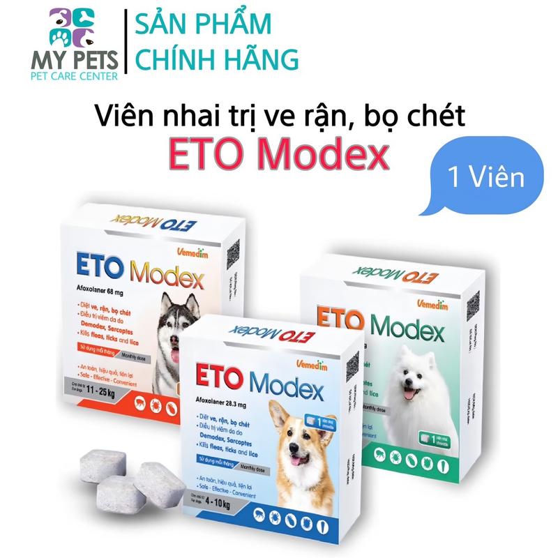 Lẻ 1 viên - Không hộp ETO MODEX viên nhai trị ve ghẻ bọ chét cho chó No box