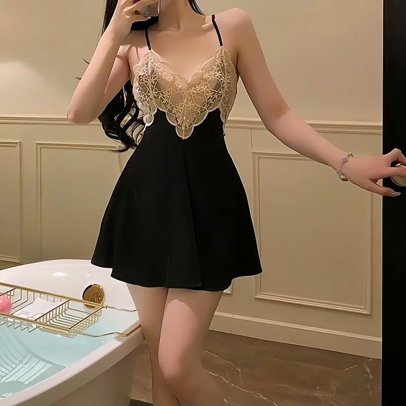 BL66-Váy ngủ lụa Váy hai dây lụa phối ren hoa thêu nổi