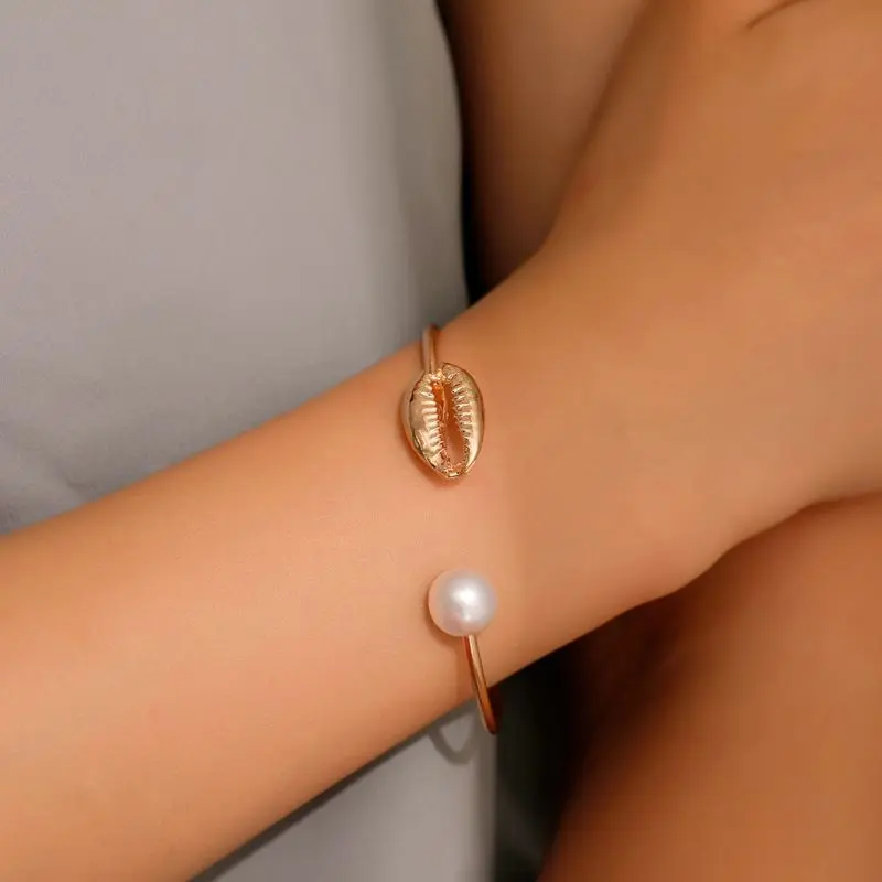 Shell Pearl Opening Bracelet Mori Style in and Korea Shell Pearl Opening Bracelet Good-looking Simple Graceful Adjustable Fashion