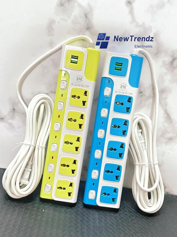 Ổ cắm đa năng C66- dáng dài tích hợp sạc USB đa năng , 5 lỗ cắm đầu 3 chấu công suất 2500W, dây 5m tiện dụng, an toàn, chống cháy nổ, ổ điện, ổ cắm, sạc PD, USB
