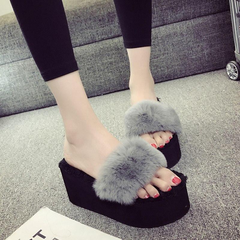 Dép Lông, Dành Cho Nữ, Mùa Thu Và Mùa Đông, Dễ Phối Đồ, Đế Dày, Cao Gót, Bông Ấm Áp, Đế Xuồng, Dép Lông Mịn, Thích Hợp Cho Các Hoạt Động Ngoài Trời