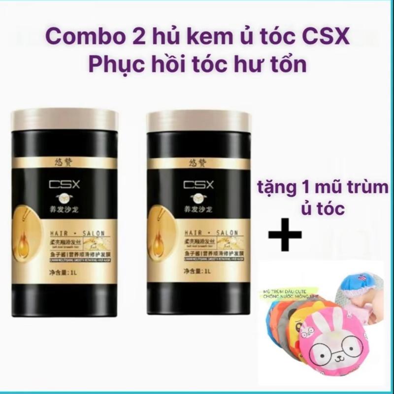 Combo 2 hủ kem ủ tóc CSX phục hồi tóc hư tổn chăm sóc tóc mỗi hủ 1000ml tặng kèm mũ trùm ủ tóc Nữ