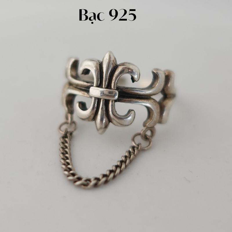 Midas Jewelry | Nhẫn bạc freesize M75, nhẫn họa tiết hoa bách hợp kèm dây xích cao cấp, sang trọng, thời trang phù hợp cả nam và nữ đeo ngón út, ngón trỏ, ngón giữa Hoa phụ kiện Women