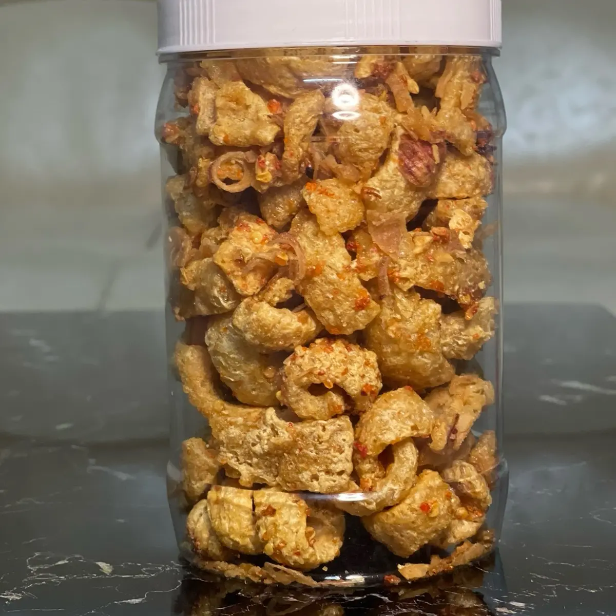 Hộp vừa 200g Da heo chiên nước mắm tỏi ớt cay  Snack Ăn Vặt Food