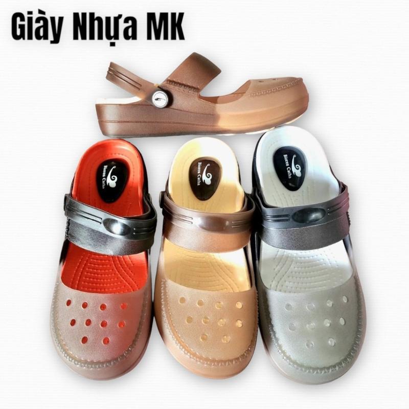  Giày Nhựa MK Dép Sandal Nhựa Dẻo Nữ Bít Mũi Lỗ Đế Độn 4cm Đi Mưa Đi Làm Đi Học Siêu Nhẹ Siêu Bền Chống Nước Chống Trượt GL048 Size 35-39 