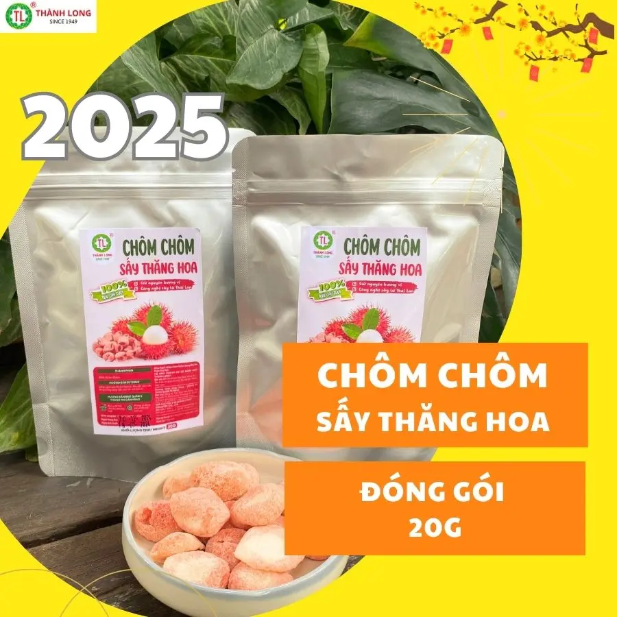 Chôm chôm sấy lạnh, sấy thăng hoa gói 20g Thành Long Snack food giòn ngọt