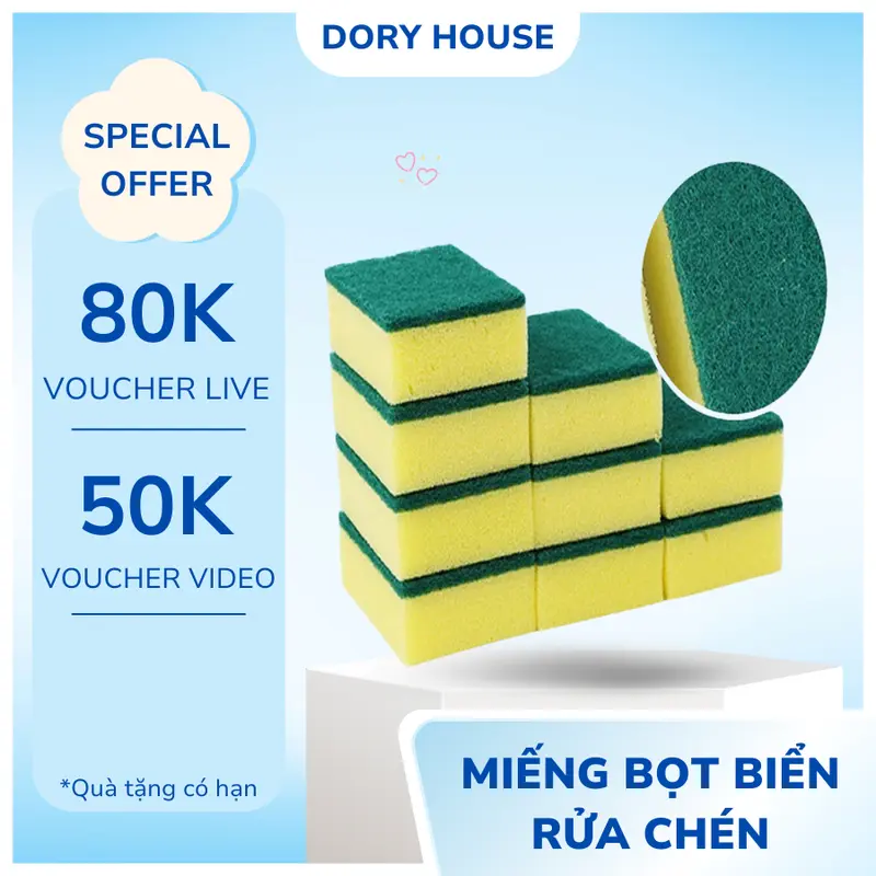 Miếng bọt biển rửa chén, miếng rửa chén bát 2 mặt xanh vàng cọ rửa xoong tiện dụng chất lượng cao 0