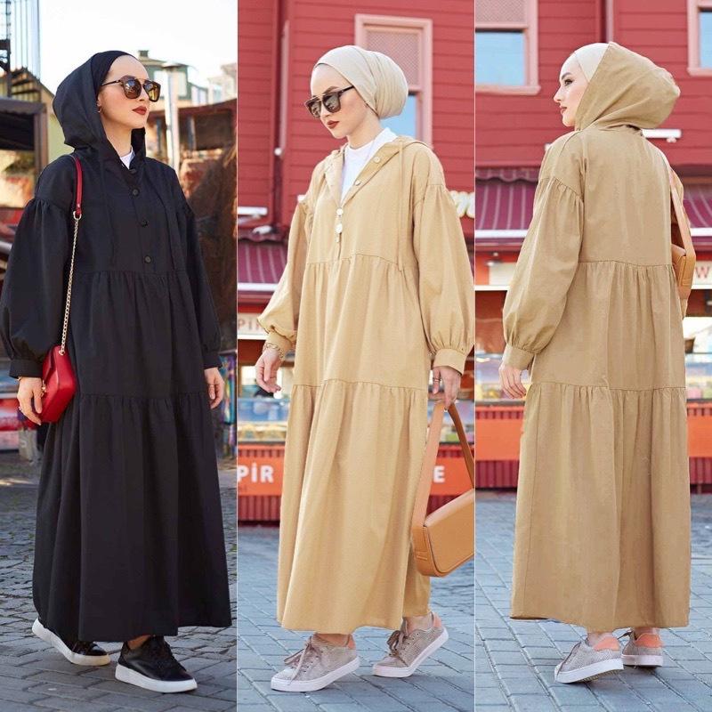 ShirtDress  Gamis Jubah Hoodie Terbaru Wanita Oversize Katun Rayon Twill Muslim Midi 0
