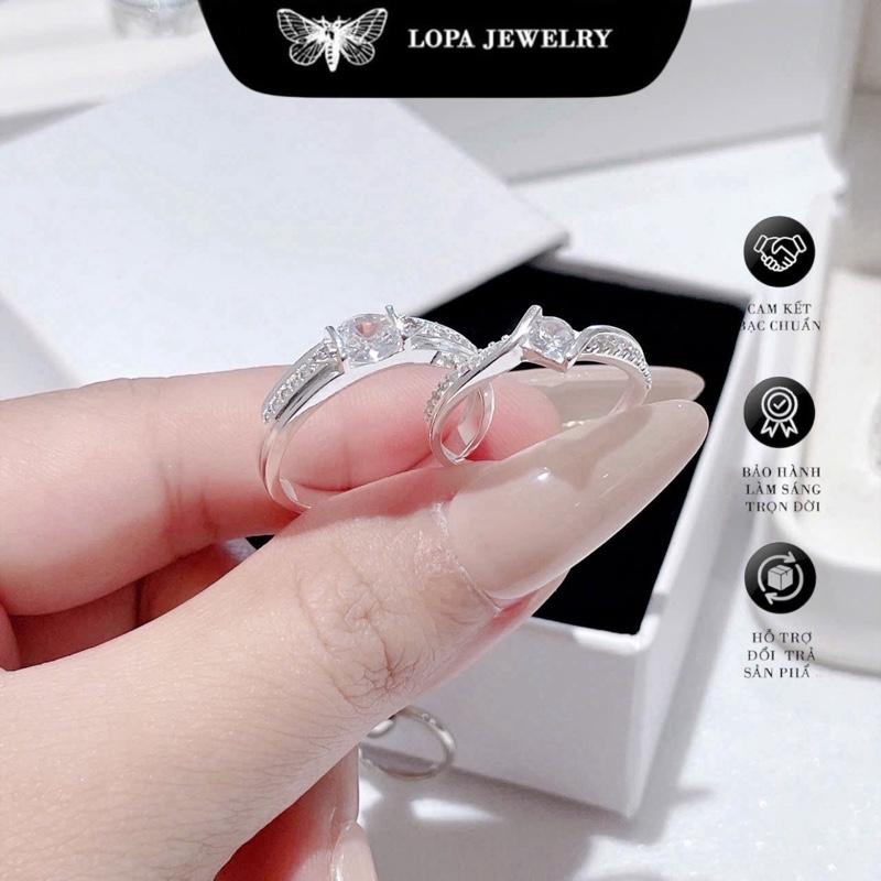 [Hộp Xinh] Nhẫn đôi nam nữ bạc ta LoPa dáng nhẫn nam đính đá nữ chéo nhẹ nhàng tinh tế,tình yêu,Bạc LoPa sk122(giá 1 đôi) nhẫn bạc
