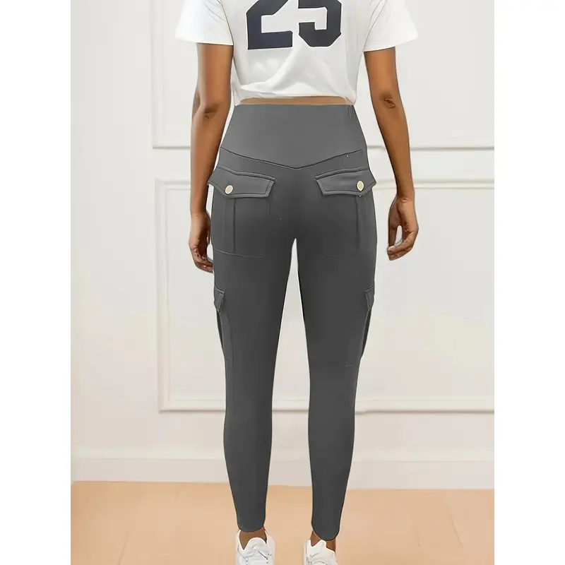 Womens Butt Lifting Leggings with Flap Pockets High Waist Tummy Control Workout Cargo Leggings Yoga Pants 8