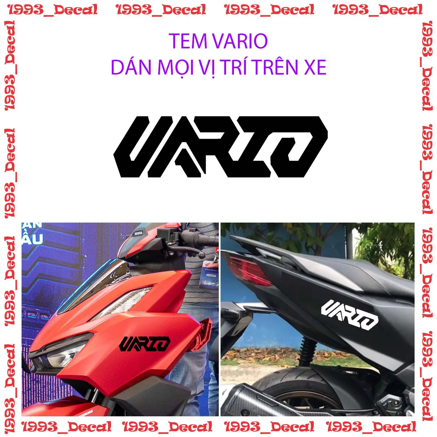 [1 Chiếc] Tem Decal Dán Xe Máy Phản Quang VARIO Sticker Hình Dán Hologram 7 Màu Vario Click Nhãn Dán