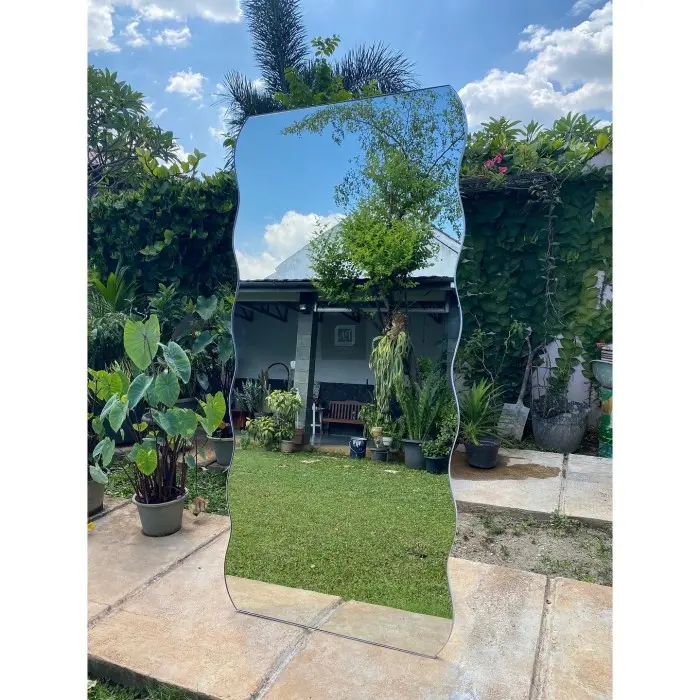 PROMO BIG SALE Standing mirror curvy thin frame cermin hias full body abstrak - Putih, 170x80 cm