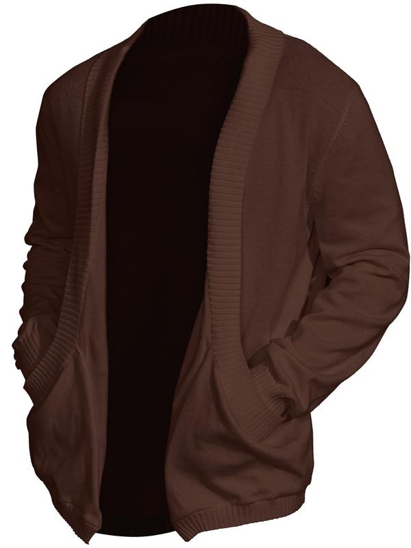 Men's Solid Pocket Shawl Collar Cardigan, Loose Casual Cozy Long Sleeve Open Front Knitwear for Spring & Fall, Fashion Men's Knit Clothing for Daily Wear, Men's Clothing, Menswear 1