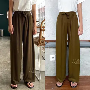 Celana Kulot Rib Bahan Rib Knit Homeware | Celana Wanita Panjang Bawahan  Tebal  Fit Putih Dalaman Ribbon