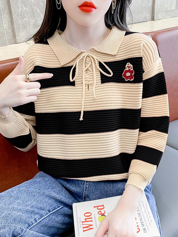 💥[A096] Áo len thun nữ Montoghi hàng dệt kim cổ áo POLO kẻ sọc retro có DÂY RÚT CỔ và LOGO HOA đơn giản trẻ trung - L2M (Top nữ Women Nhung ) 【 hoa hồng 】 7